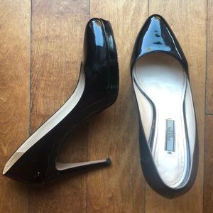 Prada Vernice Black Patent Leather Platform Pumps